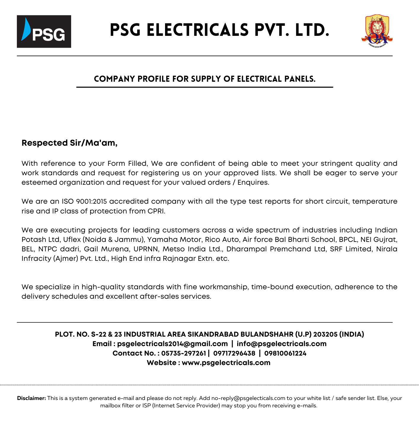 PSG Electricals Pvt. Ltd.